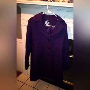 Beautiful Worthington Brand Long Purple Wool Trench Dress Coat Size Medium